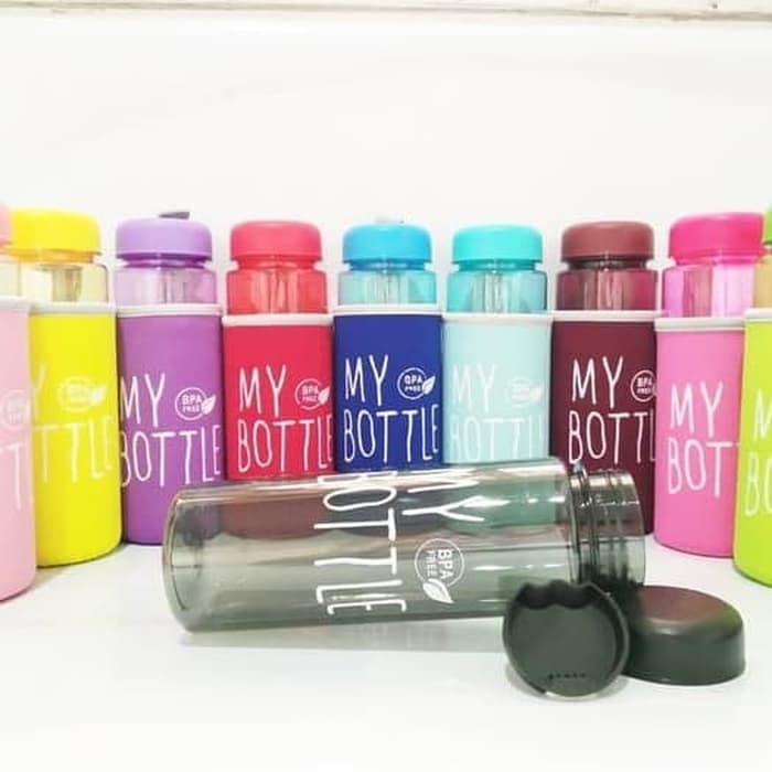 My Bottle Transparant / Botol Minum My Bottle Plus Sarung Pouch Busa BPA FREE