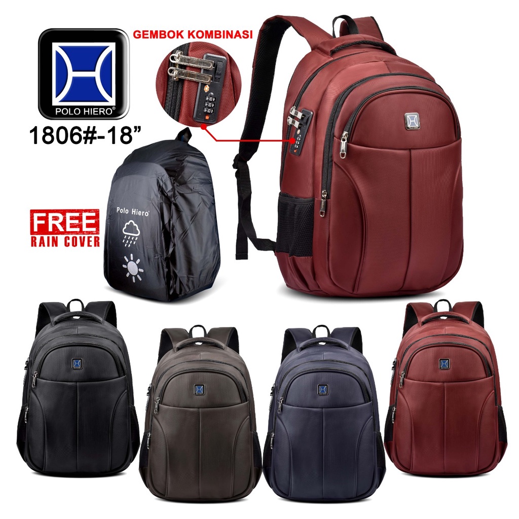 (MeilaShop) Tas Gembok Polo Hiero 1806 Tas Pria Punggung Sekolah Backpack (Free Rain Cover)