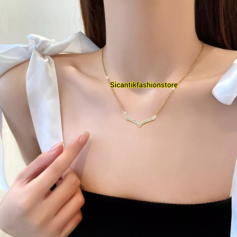 Kalung Titanium Gold Fashion Wanita Terbaru Terlaris Anti Karat Selamanya Kalung Fuji Viral Kalung Wanita Korea Liontin Permata Kalung Rantai Gold Kalung Titanium Wanita Liontin Permata