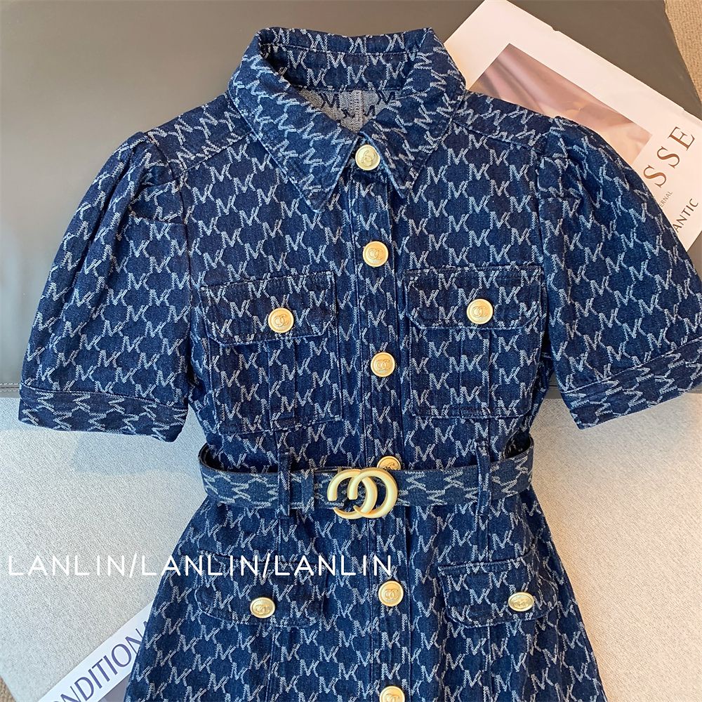 #Sisjuly# Gaun denim pinggang baru wanita dan nama tipis rok Polo gaya Xiaoxiang X9YG