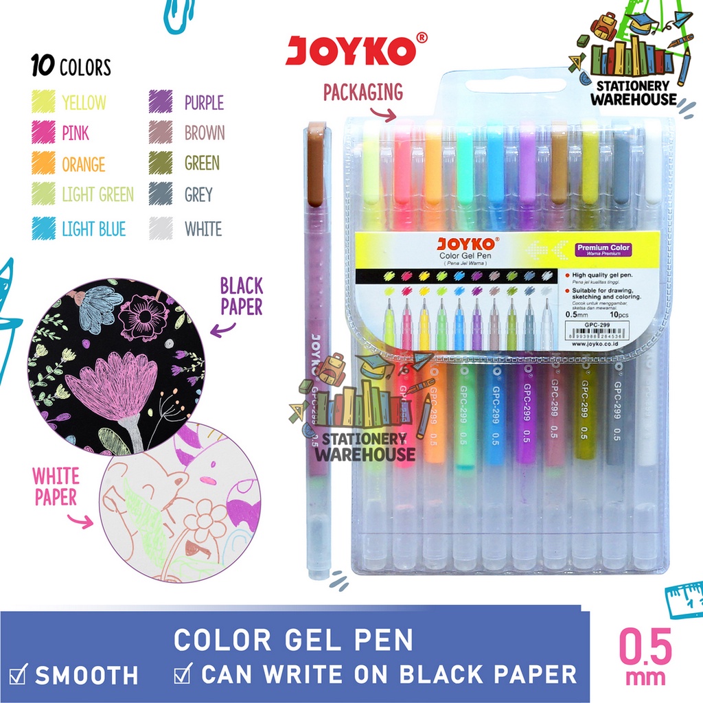 

Color Gel Pen Pena Jel Warna Joyko GPC-299 Premium Color 10 Warna 0.5mm