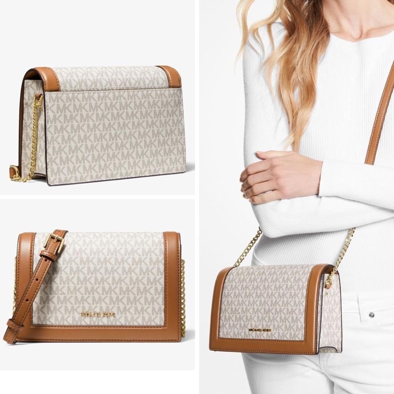 Ready Michael Kors MK Jet Set Large Logo Crossbody Bag Sign brown