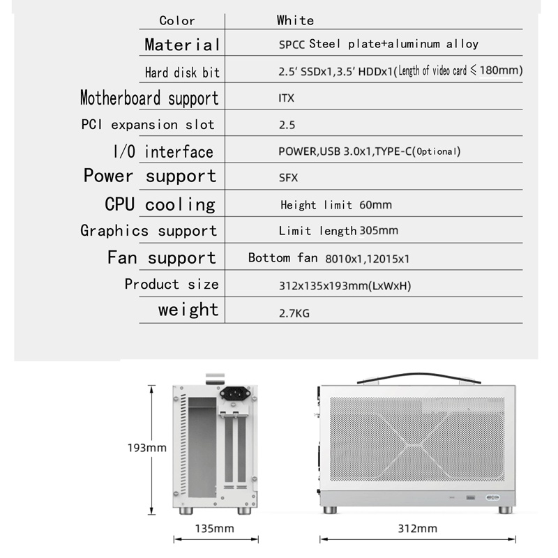 Nuvox model Nama I200 case mini portable Bahan aluminum Untuk Komputer