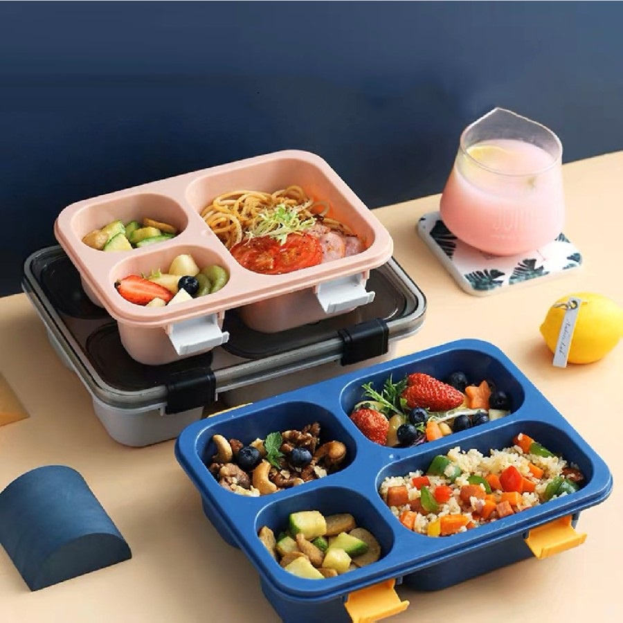 E010  Kotak Bekal Tempat Makan Lunch Box 4 Sekat / Kotak makan Bento 4 Grid