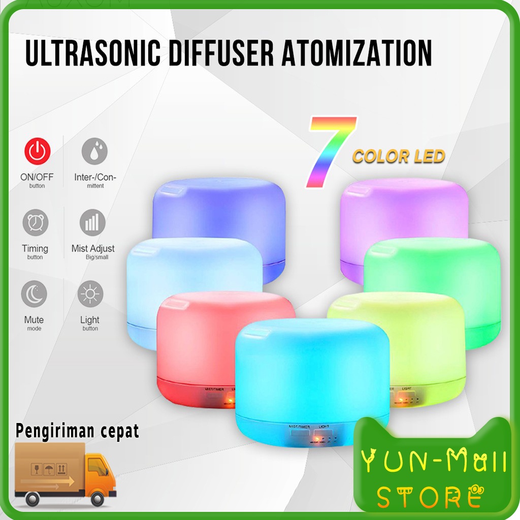 【COD+ Pengiriman Cepat】YUN  Mall Humidifier Aroma Diffuser 500ML+Remote Aromatherapy 7 LED Light Purifier Pengharum Pelembab Udara