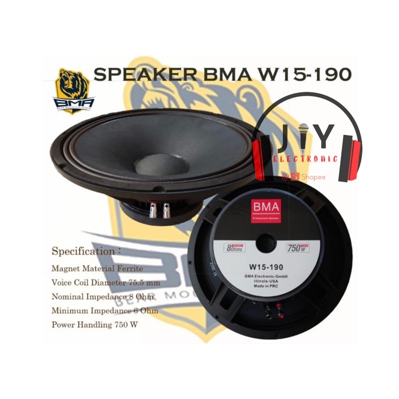 Speaker BMA 15 inch W15-190 Speaker Komponen BMA