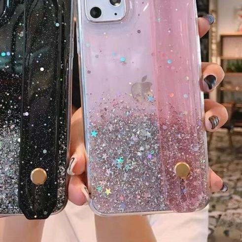 CASE GLITTER CLEAR WRIST STRAP IPHONE 12 MINI PRO MAX - 13PROMAX, PINK