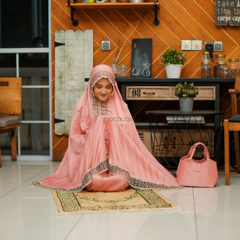 mukena 2 in 1 dewasa mewah premium edition  salem peach salmon bisa cod gosend bandungfree tas cantik jumbo