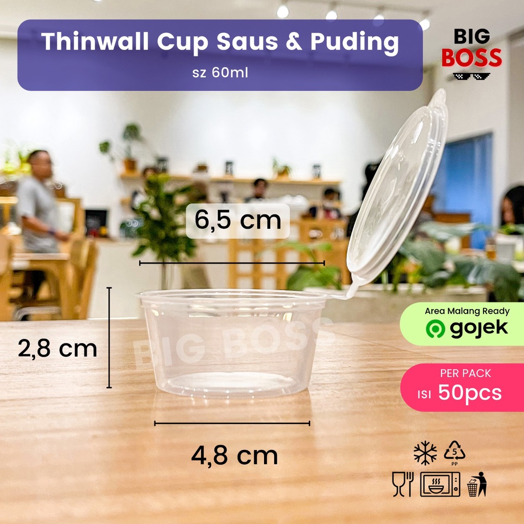 [ISI 50 PCS] Thinwall Cup Saus 60ml / Wadah Klip Saos 60ml / Thinwall Kontainer Plastik Cup Saos Sambal Mayo 60ml Anti Bocor