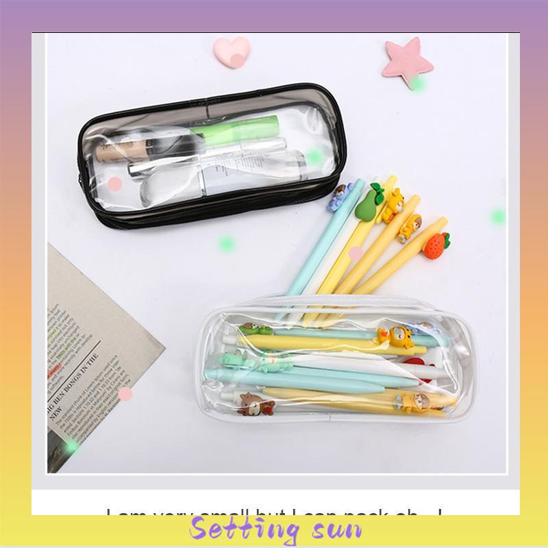 Decompression Primary Middle School Students Competition Rotating Pen Can Write Student Rotating PenTransparent PVC Student Stationery Zipper Pen Bag Travel Portable Toiletry Makeup Storage Bag TN