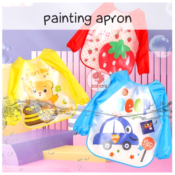 Zoetoys Painting Apron | Peralatan Melukis 2in1 untuk Baby Bib Waterproof Anak Bayi Tahan Air Spons Apron Celemek Lukis dan Baju Bayi | Kids Painting Kit