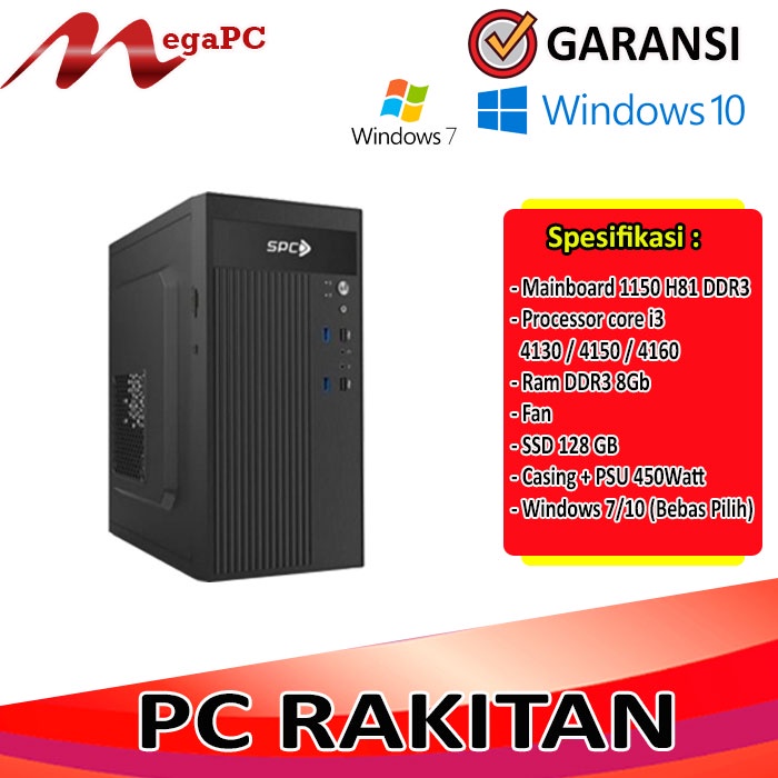 Pc Rakitan H81 + Core i3 + Ram 8GB + SSD 128GB Windows 7/10