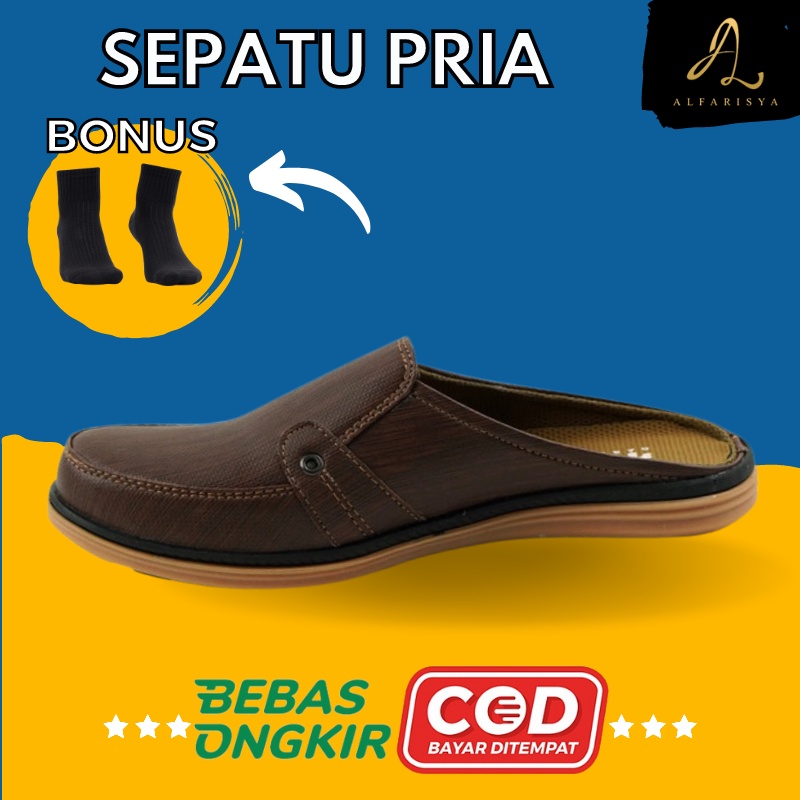 Spatu Slop Slip On Pria Dewasa Ukuran 39 40 41 42 43 Warna Hitam Coklat Tua Muda Original Casual San