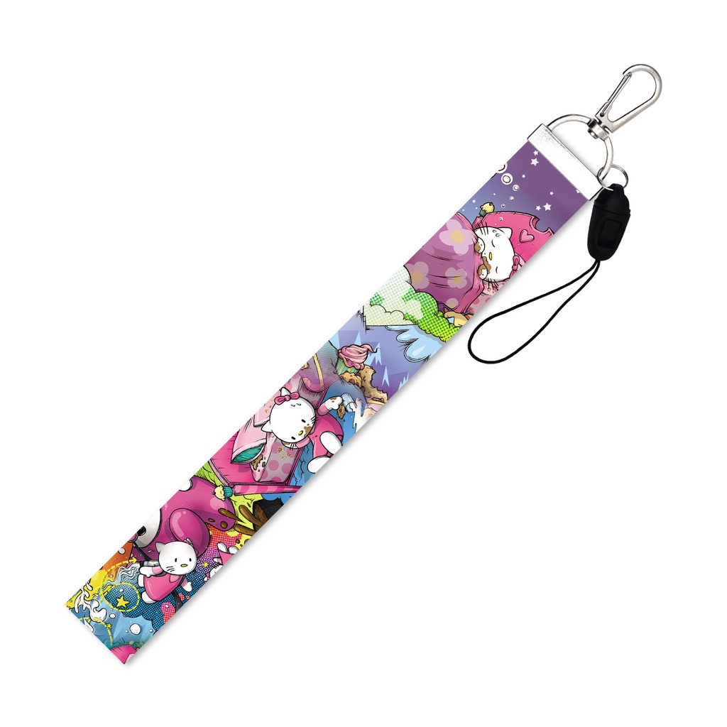 Tali lanyard Motif Kartun Kucing Warna pink Untuk Handphone