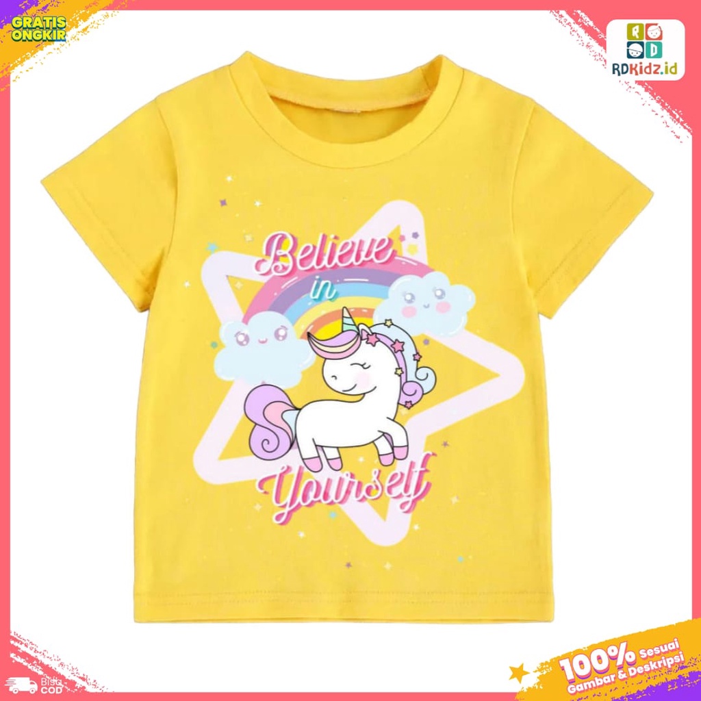 Rdkidzid Atasan Baju Anak Perempuan Kaos Anak Cewek Motif Pony Star Yellow