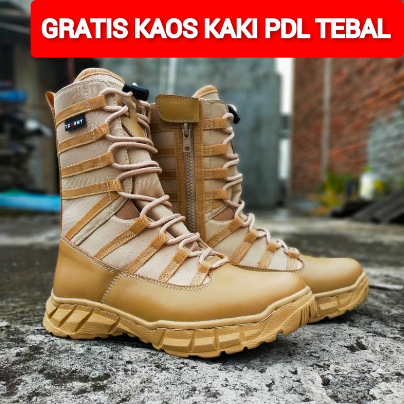 SEPATU PDL NINJA WARNA CREAM GURUN KULIT SAPI ASLI SEPATU PDL DINAS LAPANGAN SATPOL PP KEMENHAN PNS
