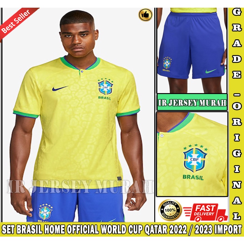 Setelan Jersey Sepak Bola Negara Brazil Home 2022 2023 Import Top Quality - Jersey Bola Piala Dunia 