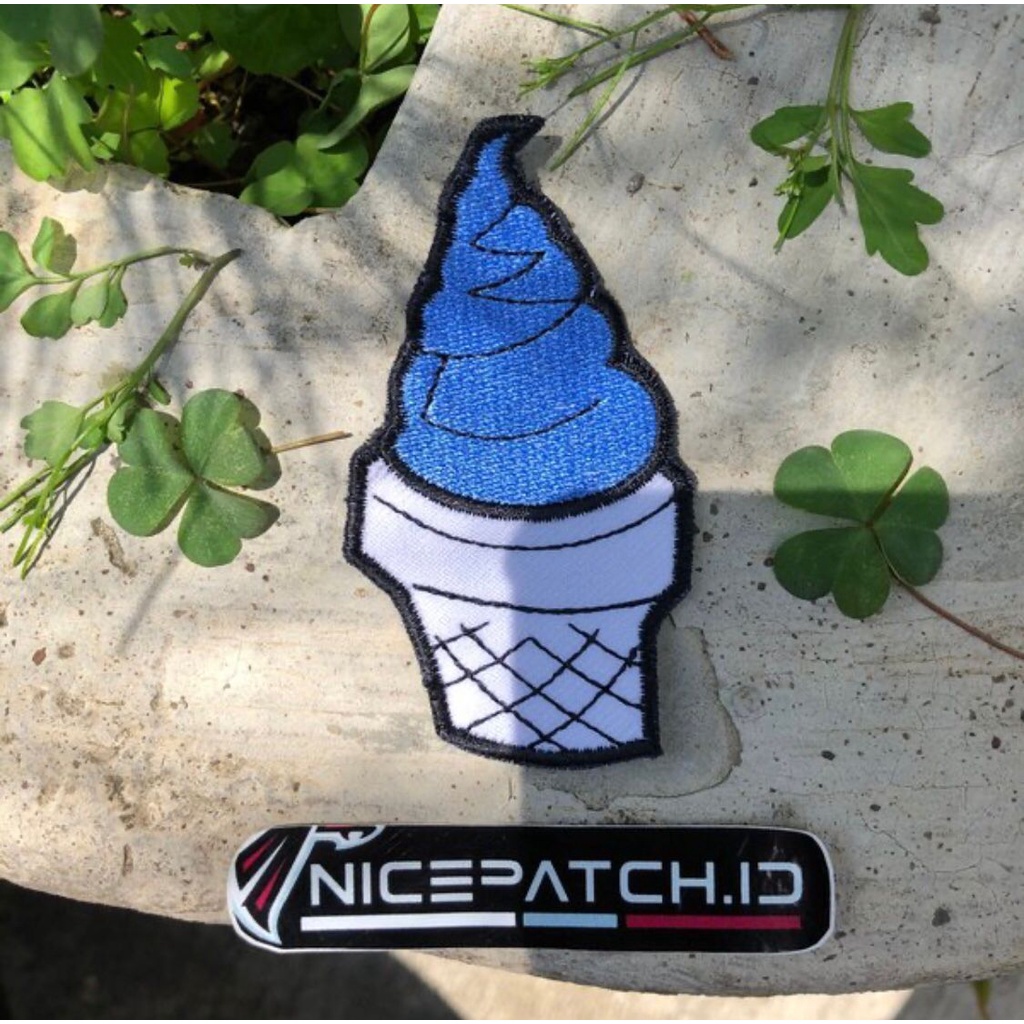 Patch Emblem Ice Cream Cone Blue Berry Berries Creamy Emblem Bordir Jahit Untuk Dijahit di Jaket Jea