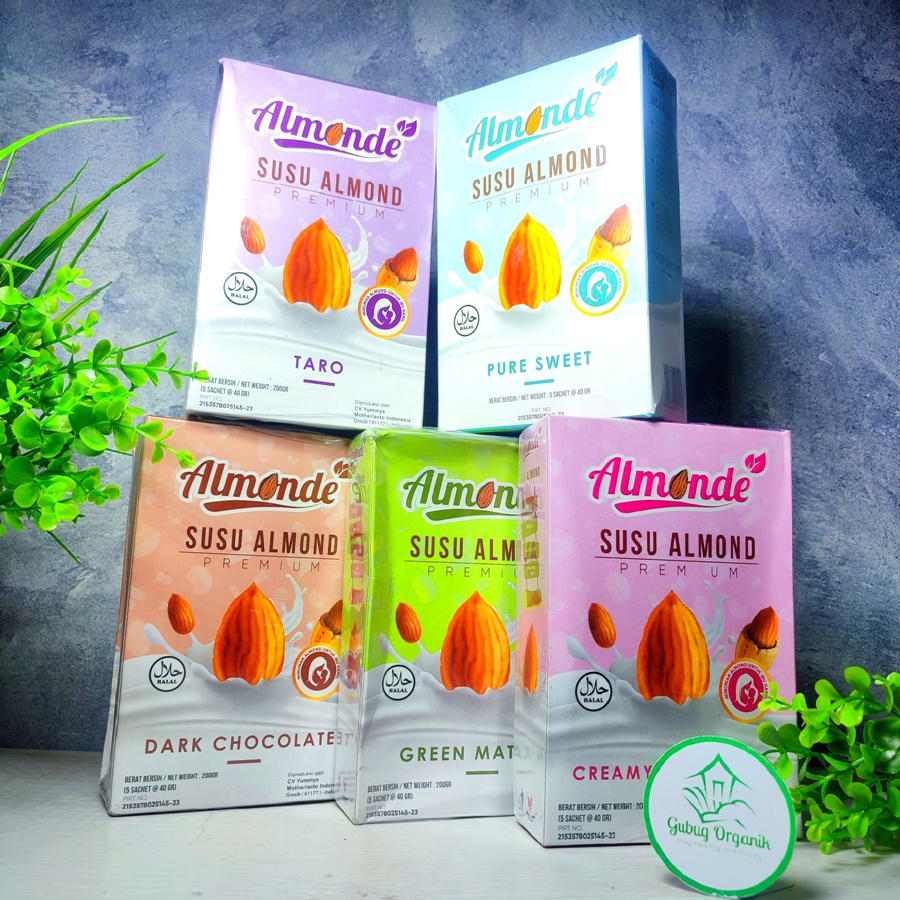 

ALMONDE Premium Susu Almond Milk Bubuk | Rekomendasi Bidan untuk Program Hamil sampai Usia Kehamilan 6 Bulan | Kemasan Box Isi 5 Sachet | Pure Sweet, Dark Choco, Taro. Matcha