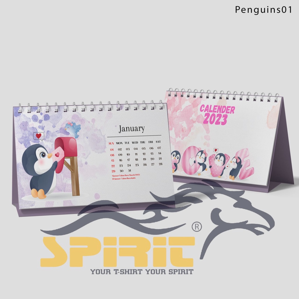 

Kalender Duduk Tahun 2023 / Kalender Meja Tahun 2023 Desian Pinguin Cute