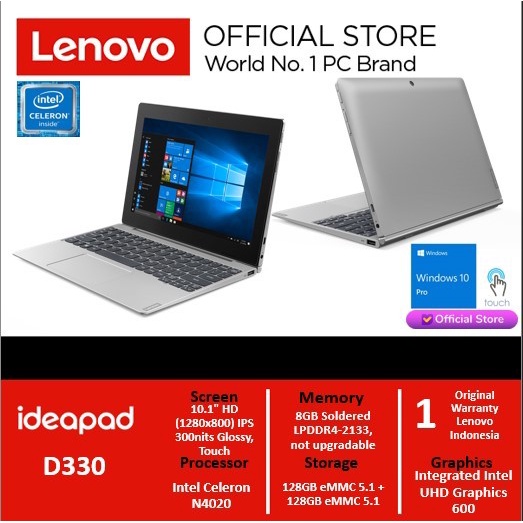 {MahesStore} Lenovo Slim D330 Flex TOUCH N4020 8GB 256GB W10Pro 10.1 - UNIT Murah