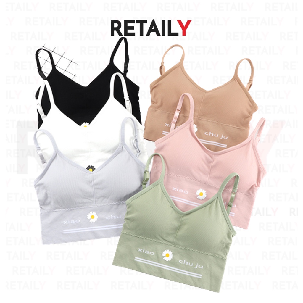 Retaily BRA534 Bra Tanpa Kawat Pakaian Dalam Wanita Polos Motif Bunga Tali Bra Olahraga Sportbra Gym