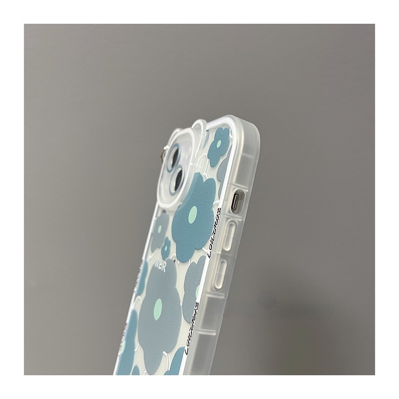 Soft Case Silikon Motif Bunga / Beruang Untuk Compatible for iPhone 14 13 12 11 Pro Max X Xr Xs Max SE 2020 8 7 6 6s Plus handphone Case murah Blue-gray Flower Phone Case Bear Ears All-inclusive Lens Clear Silicone Shockproof Phone Back ChainCasing Cover