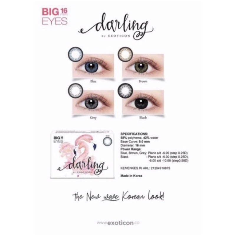 Softlens Darling by Exoticon MINUS BLACK dan GREY dia 16mm (BIG EYES)