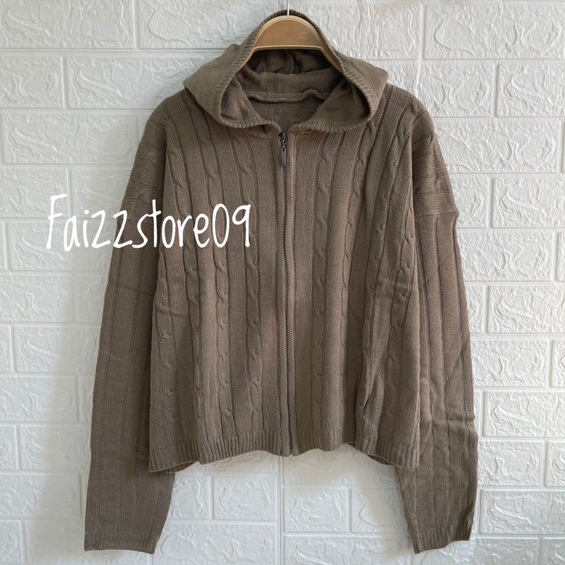 JAKET SWEATER RAJUT HOODIE MOTIF CABLE RESLETING BAHAN RAJUT PREMIUM