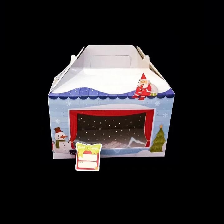 

( 5 Pcs ) Kardus Natal Dus Jinjing Box Tenteng Motif Snowman Biru Packaging Kotak Hampers Christmas Size 12x24x14 cm
