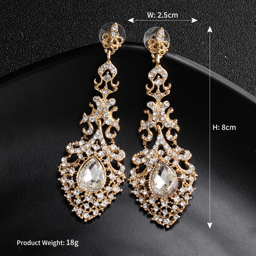 Anting Gantung Panjang Model Tetesan Air Bahan Alloy Hias Berlian Vintage Mewah Untuk Wanita