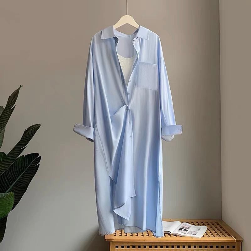 ESHA TUNIK SHAKILA | Baju Atasan Long Tunik Polos Kancing Katun Rayon Crinkle Premium Fashion Wanita