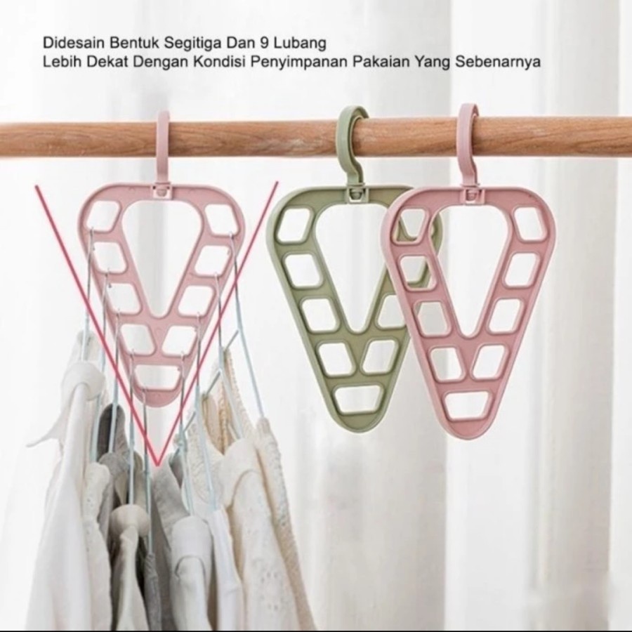 Hanger Segitiga 9in1 ( DPT 2pcs )  Magic Gantungan Baju Laundry Pakaian Lemari Putar