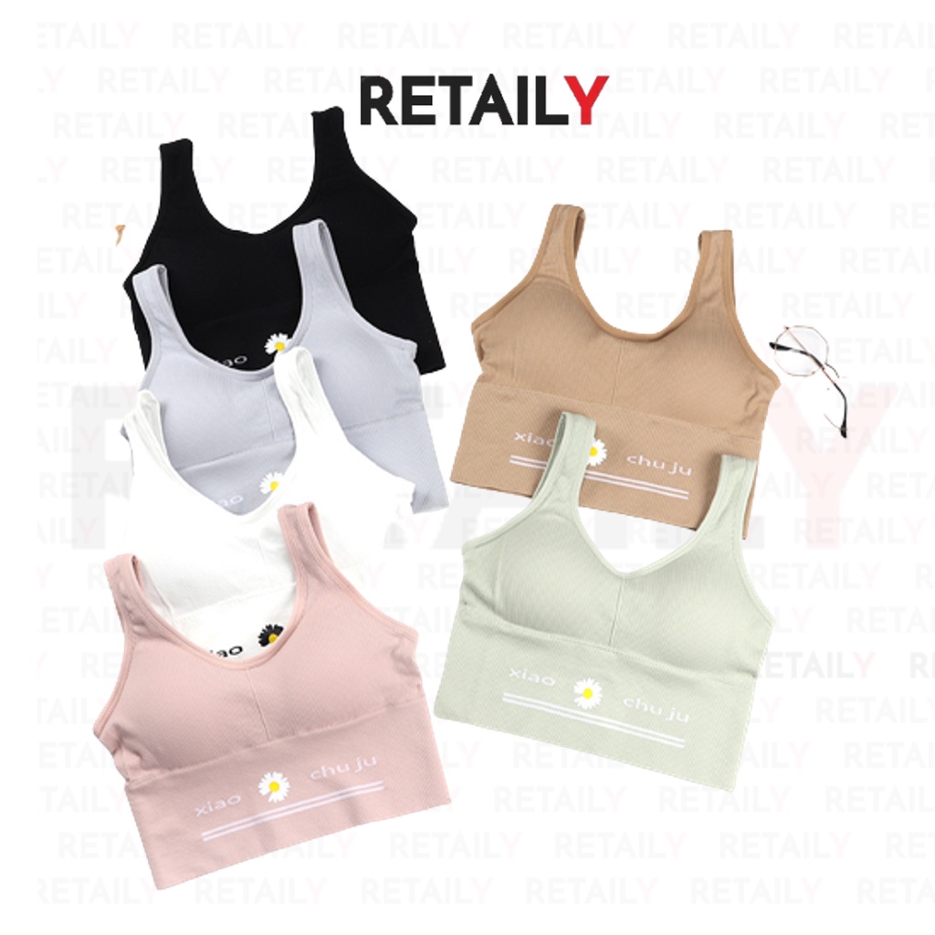 Retaily BRA532 Bra Tanpa Kawat Pakaian Dalam Wanita Polos Motif Bunga Tali Tanktop Crop Bra Olahraga Sportbra Gym