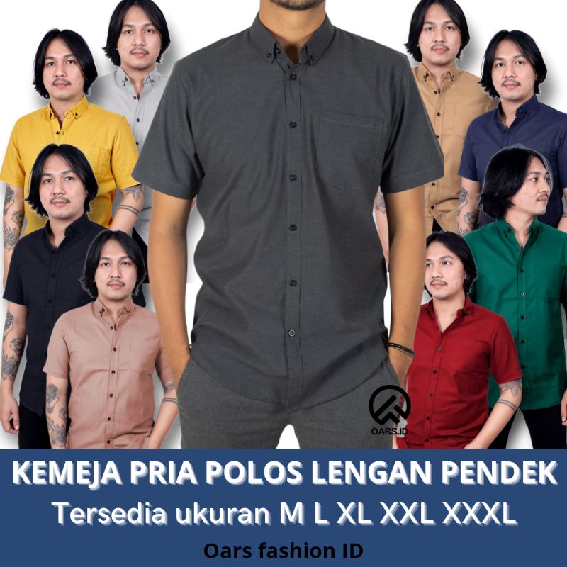 kemeja pria polos lengan pendek putih boyi topman jumbo big size slim fit