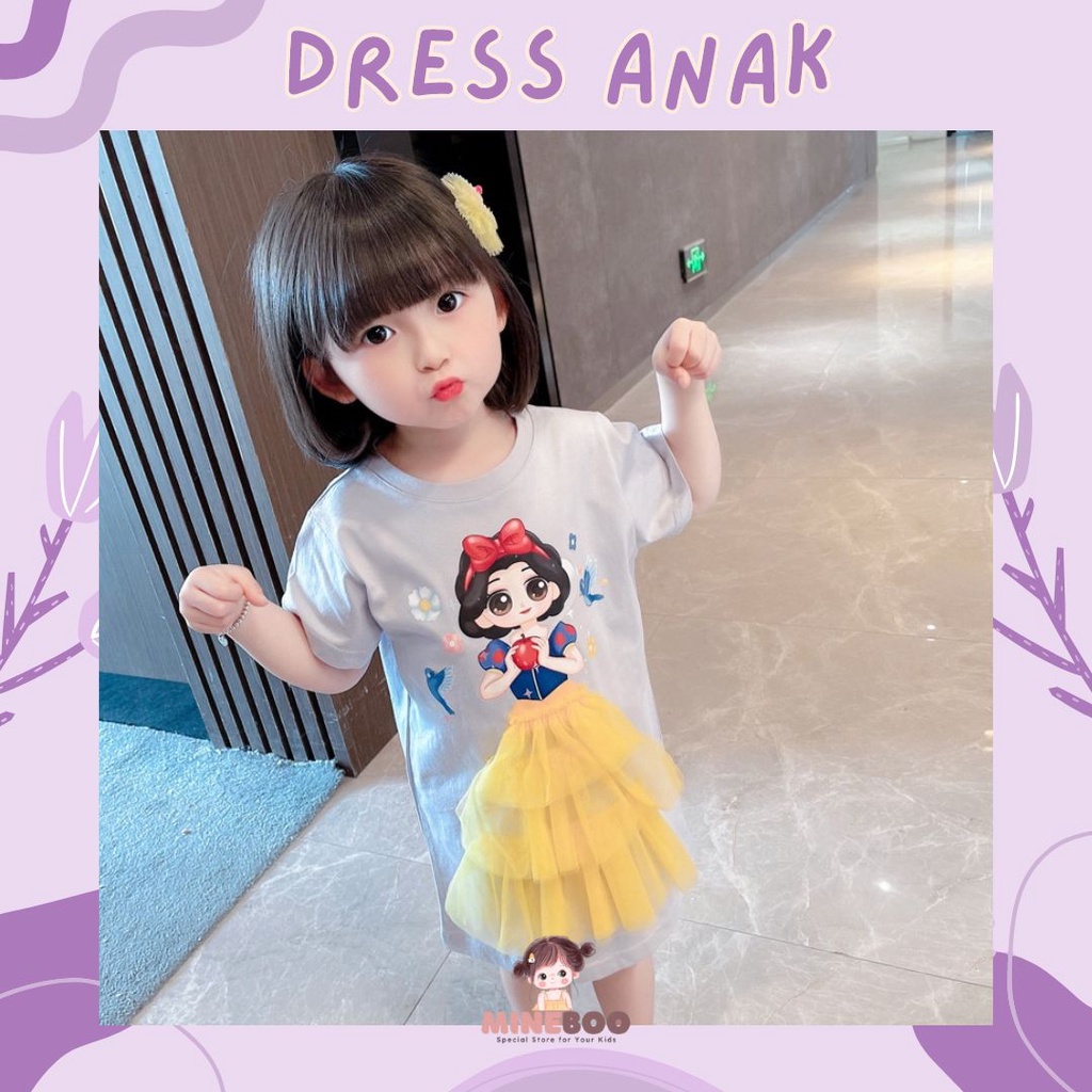 mineboo - PRINCESS DRESS EBV 1-9tahun Baju anak perempuan Gaun jala anak perempuan baru/Gaun kasual lengan pendek anak perempuan/Dress anak perempuan cewek/rok anak/gaun anak/kado anak perempuan ulang tahun