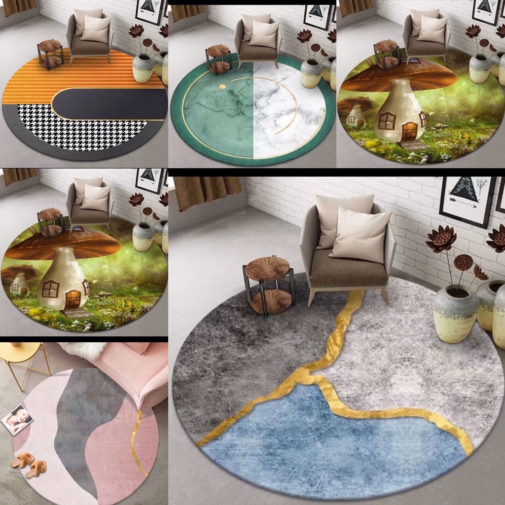 Karpet Bulat motif/ tikar alas Lantai kamar / ruang tamu / carpet alas tenda/ karpet modern minimalis premium bludru / karpet anak spiderman / hellokitty / doraemon/ mickey mouse / cartoon / carpet nordic / elegant / bohemian / karpet anti slip polyster