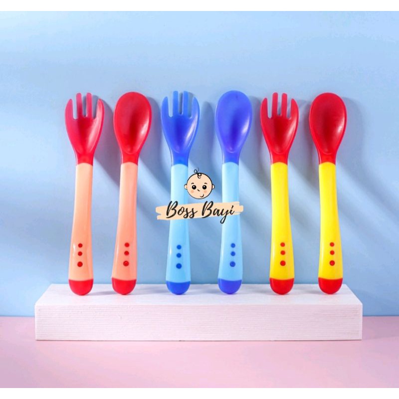 BOSS BAYI - Sendok Garpu Silikon Sensor Suhu