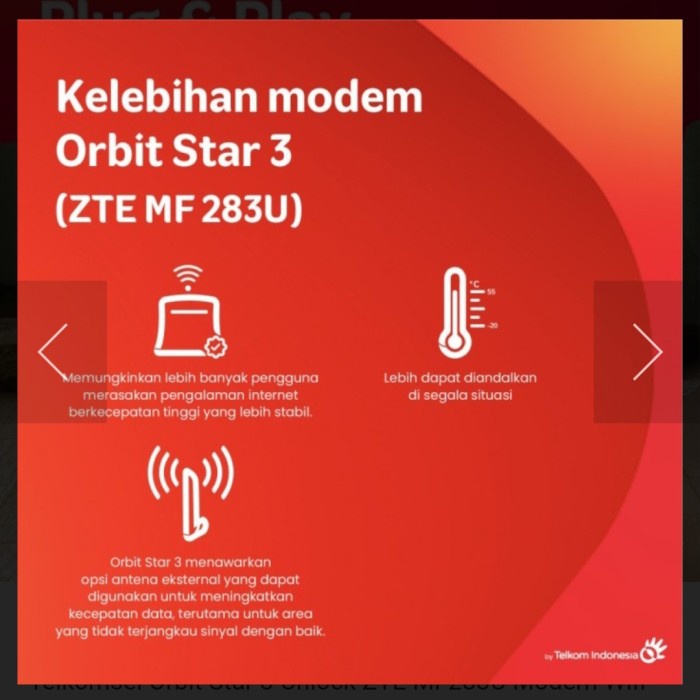 Telkomsel Orbit Star 3 Unlock Zte Mf283U Modem Wifi Router 4G + Antena Terlaris