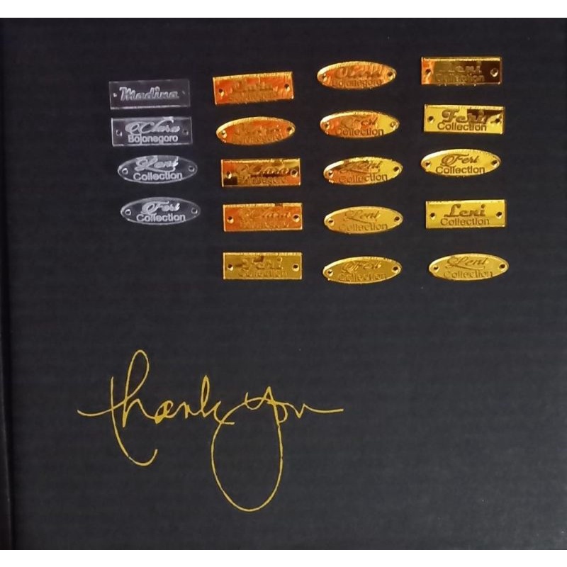 Label Hijab custom/Label baju mbak santri/Label akrilik/Label gold mirror/Label hitam gold