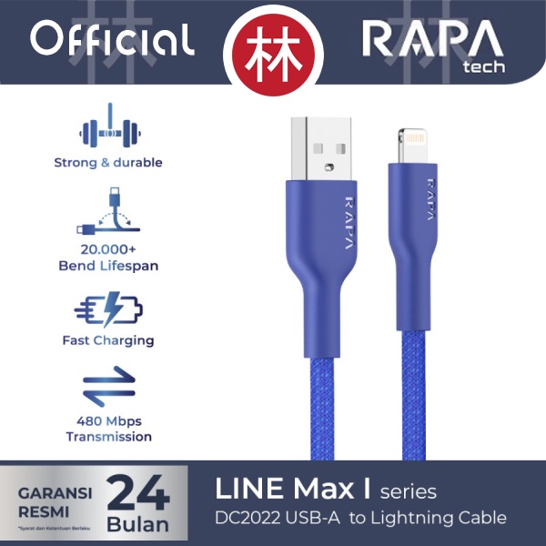 RAPAtech DC2022 - LINE MAX I - USB-A to Lightning Cable 2.4A 120 cm