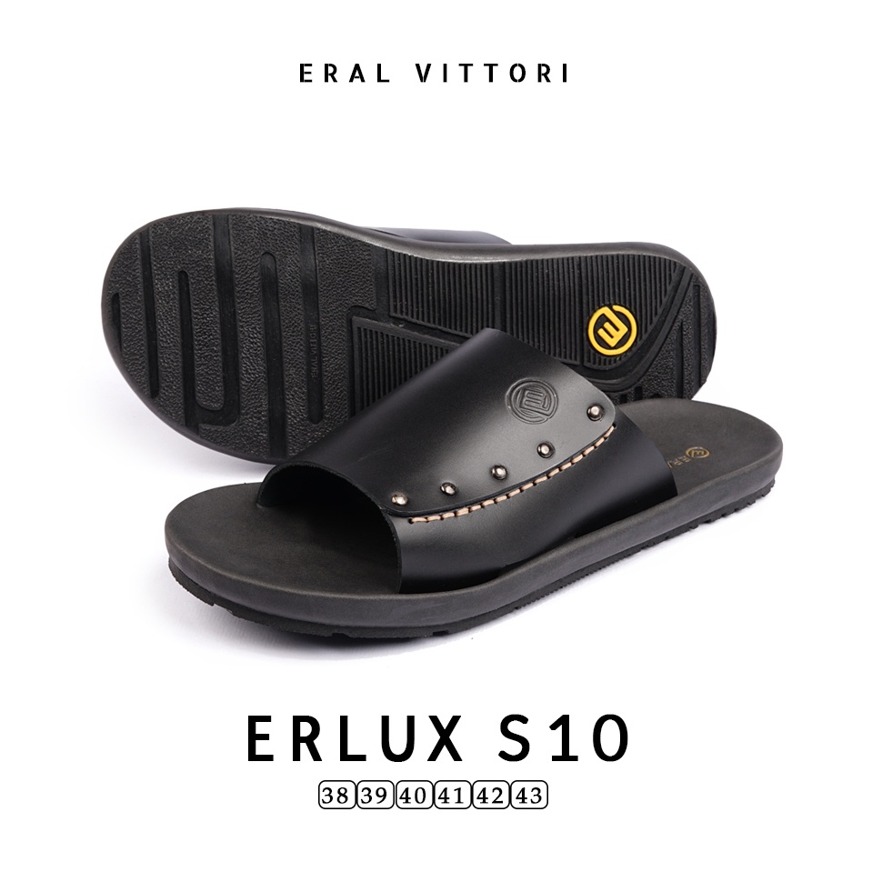 Eral Vittori - Erlux S10 Sandal Pria Kulit Harian Santai Hitam