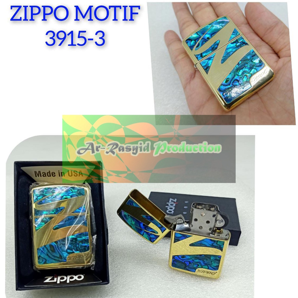 Korek Api Roda Minyak Zippo Gold Shell Motif Logo Zippo 3915-3
