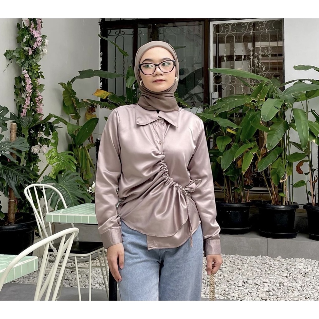 BEFAST - ZEC OOTD Kemeja BRIYAN / Kemeja Kerut SATEN SILK Shirt / Kemeja Wanita Model Terbaru / Atasan Lengan Panjang / Kemeja Serut Polos / Pakaian Wanita Modis / OOTD Remaja Wanita Casual Kekinian / Trendy