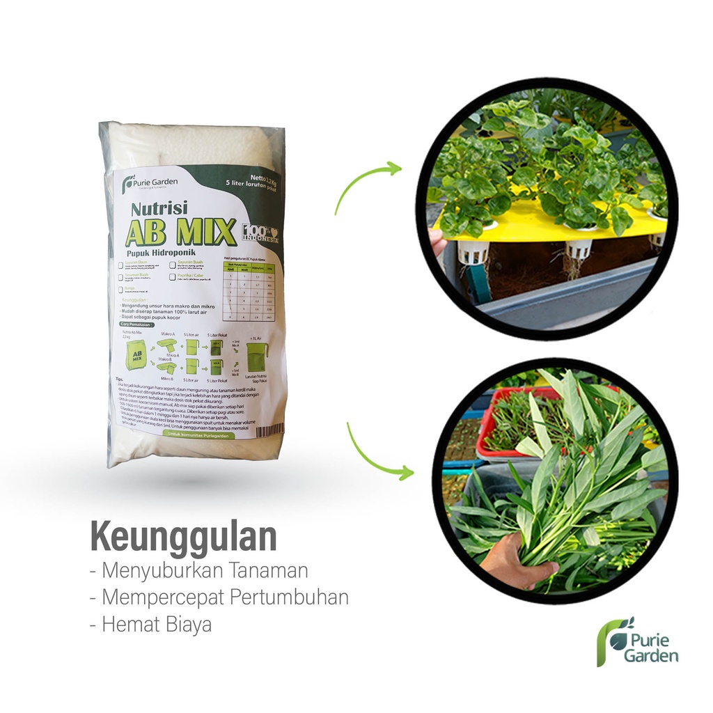 Nutrisi Pupuk Hidroponik AB Mix 2.2 Kg 5 Liter Pekat Puriegarden PG KDR