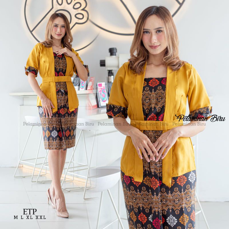 STELAN KEBAYA KUTU BARU MODERN/BAJU KEBAYA KUTUBHARU ROK PENDEK  BATIK/KEBAYA