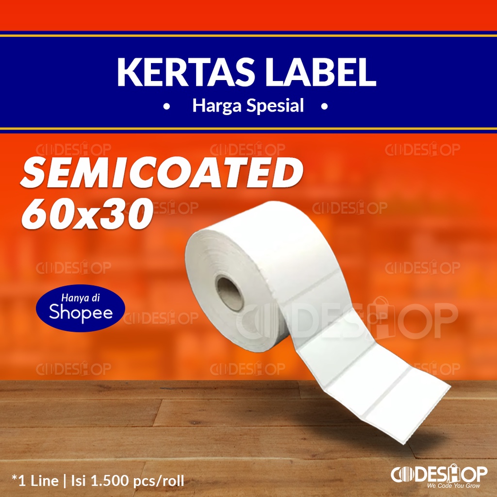 Label Barcode Semicoated 60x30mm Isi 1500Pcs 60 x 30mm