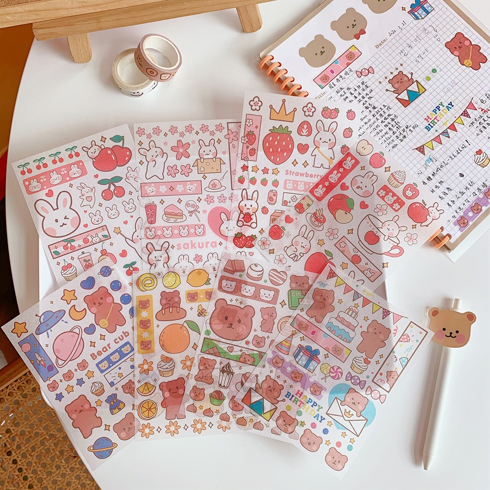 [1 PCS] Sticker DIY Dekorasi Notebook Gelas Cangkir Kotak Penyimpanan Handphone Serbaguna Model Kartun Bear Kelinci Cute Girl Lucu Stiker Koleksi Untuk Hadiah Tempelan Rias di Buku Unik Anak Dewasa