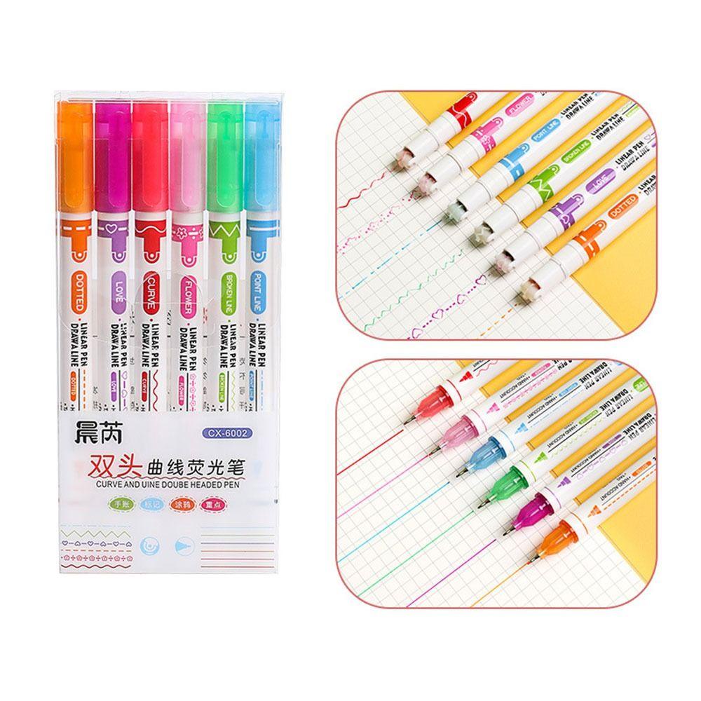 Preva 6Pcs Curve Stabilo Pen Alat Gambar Graffiti Berbentuk Bunga Penanda Kepala Ganda Stabilo Banyak Bentuk