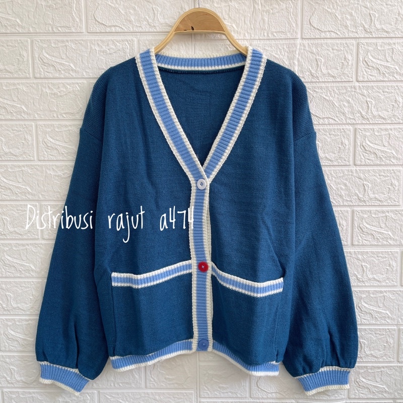 Cardigan Rajut Rhein Clarisa Combo Oversize Soft Knit Import Tebal